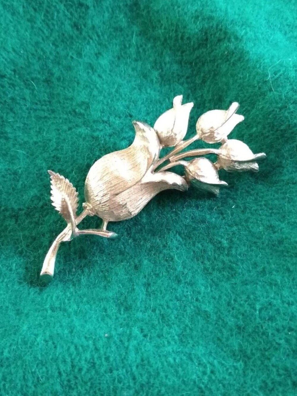 Vintage rose flower brooch Pin Bushed Silver Tone Satement Floral 3"